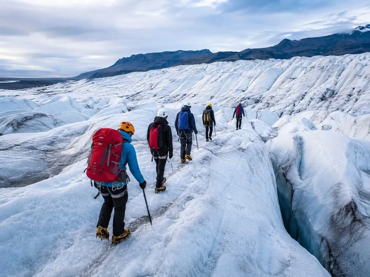 Glacier hiking across Vatnajökull in winter