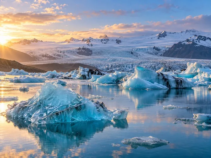 Jökulsárlón glacier lagoon with icebergs